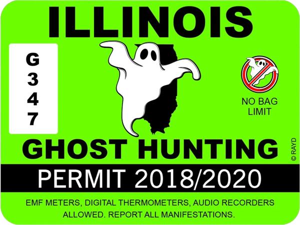 Illinois Ghost Hunting Permit Sticker Self Adhesive Vinyl Paranormal Hunter IL - C1066.png