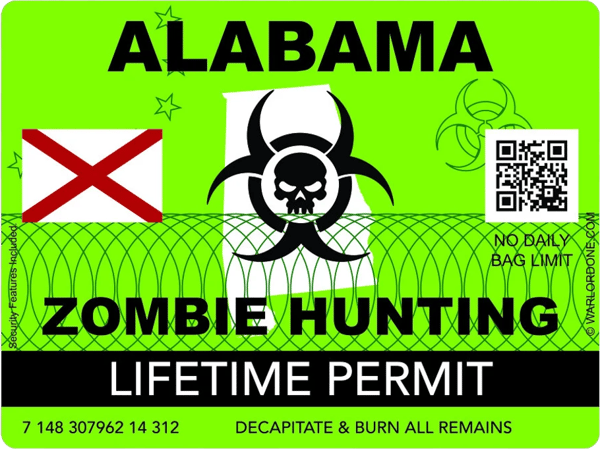 Zombie Alabama State Hunting Permit Sticker Self Adhesive Vinyl AL - C2918.png