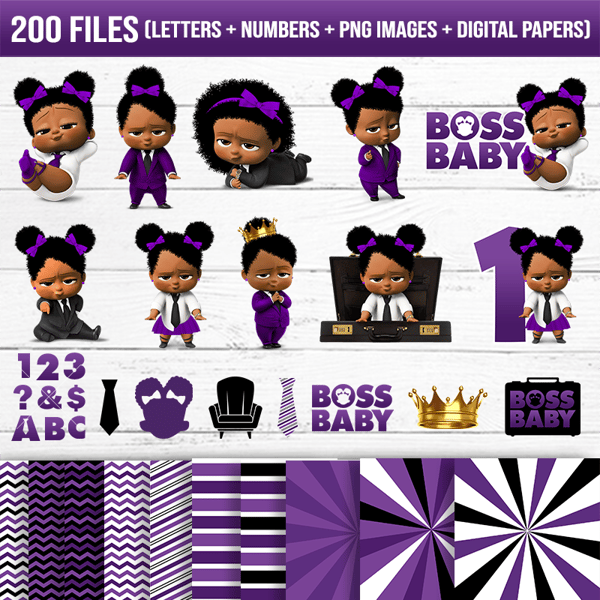 Afro boss baby girl purple clothes - Afro boss baby girl.png