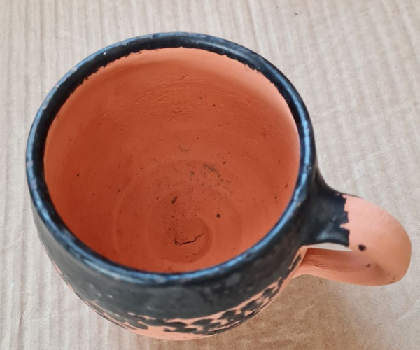 Handmade Moroccan Clay Cup adorned with traditional tar paintED.JPG