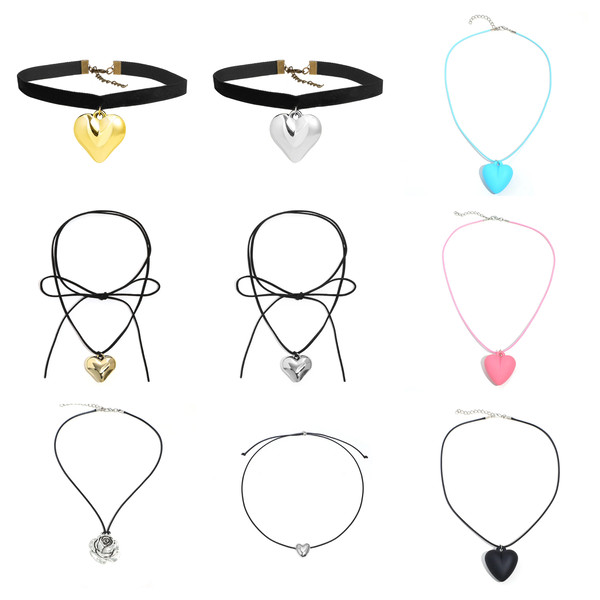 Diy Jewelry Goth Black Velvet Big Heart Pendant Choker Necklace for Women Elegant Weave Knotted.jpg