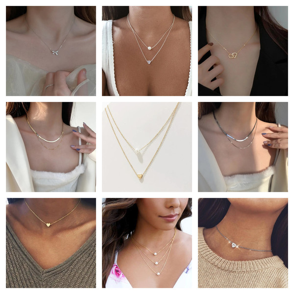 Double Layer Necklace For Women Imitation Pearl Crystal Heart Pendant Chokers Necklaces Girls Gift.jpg