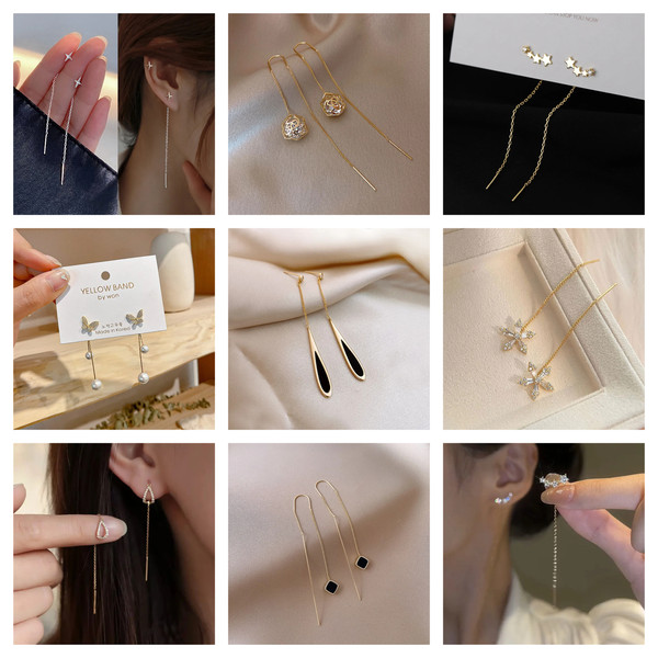 Trendy Long Wire Tassel Thread Chain Climb Star Heart Beads Pendants Drop Earrings women's Straight.jpg