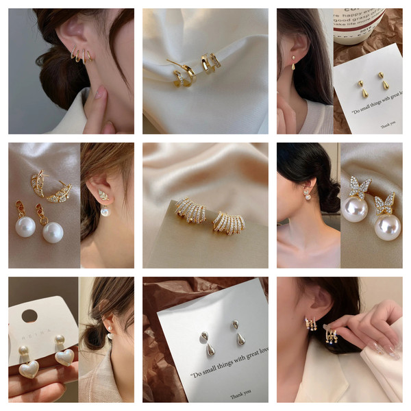 2023 New Bright Crystal Luxury Korean Unusual Claw Stud Earrings Ear Piercing Hook Irregular Pearl.jpg