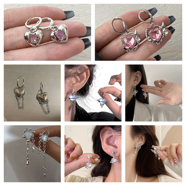 Irregular Heart Tassel Star Earrings Women Design Senior Sense of Fashion Personality Earring Y2K.jpg
