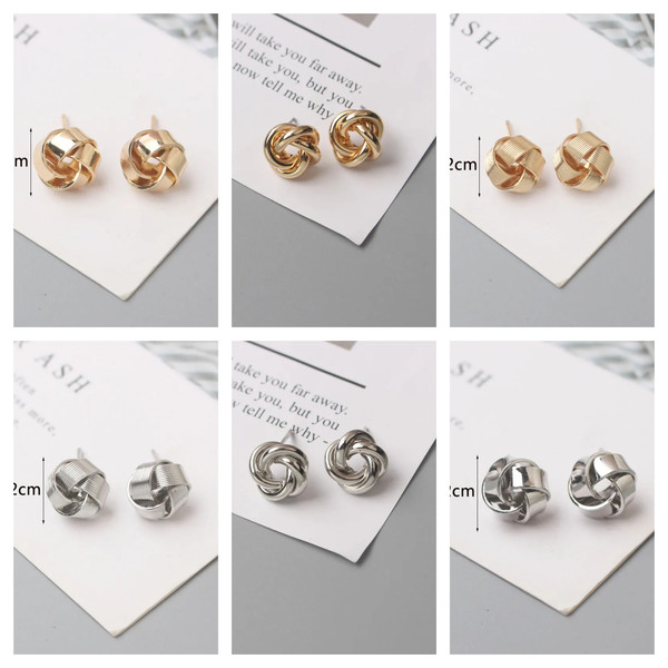 Tiny Metal Stud Earrings for Women Gold Color Twist Round Earrings Small Unusual Earrings boucles.jpg