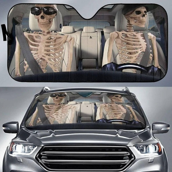 Cool Skull Driving Car Sun Shade  Funny Halloween Car WindShield  Skeleton Car Windshield Sunshades Car Accessories - 1.jpg