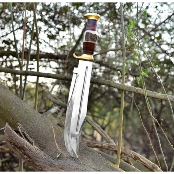 Stag Handle Bowie Knife Custom Handmade Bowie Survival Outdoor Camping Knife Gift For Him Unique Stag Antler Bowie Knife (5).jpg