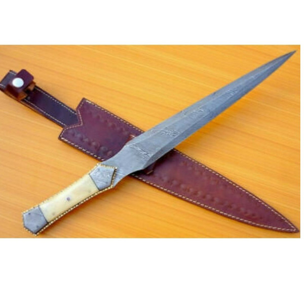 Custom Handmade Dagger Knife Damascus Steel Full Tang Dagger Survival Outdoor Gift For Him Hunting Camel Bone Handle (4).jpg