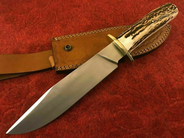 Stag Handle Bowie Knife Fixed Blade Knife Custom Handmade Bowie Survival Outdoor (6).jpg