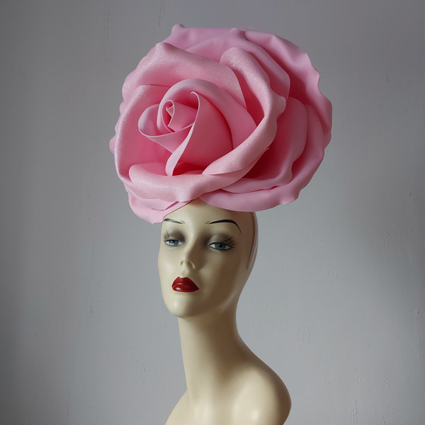 Giant shiny rose fascinator Kentucky Derby hat, wedding headdress bride.jpg