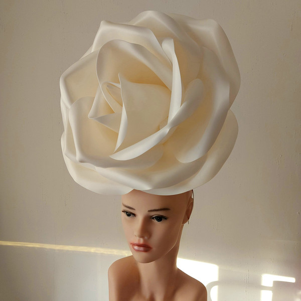 giant rose wedding headpiece Champagne fascinator.jpg