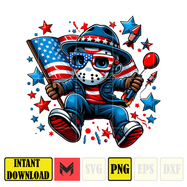Jason Voorhees 4Th Of July Png,Funny Cartoon Fourth Of July Png, Cartoon Independence Day Png, 4th Of July Png, 4th of July sublimation, America Png.jpg