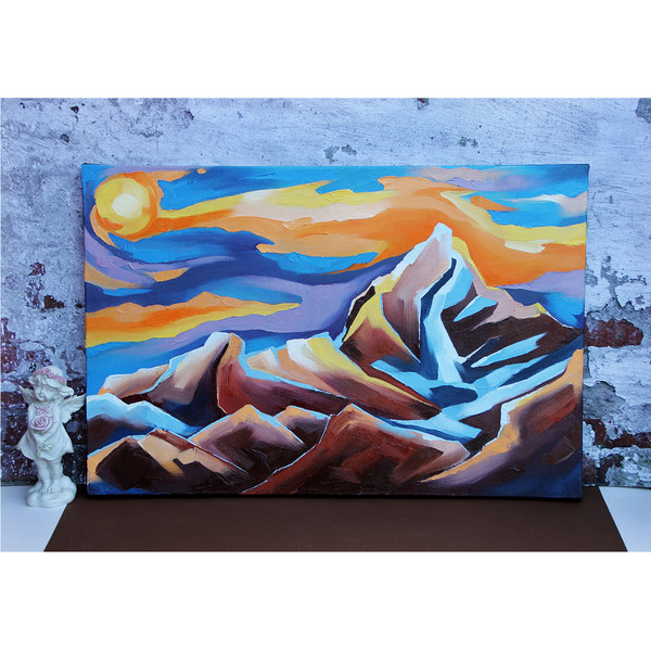Sunset Mountains Painting Himalayas Original Art Nepal Wall Art Landscape Artwork Oil Canvas  — копия.jpg