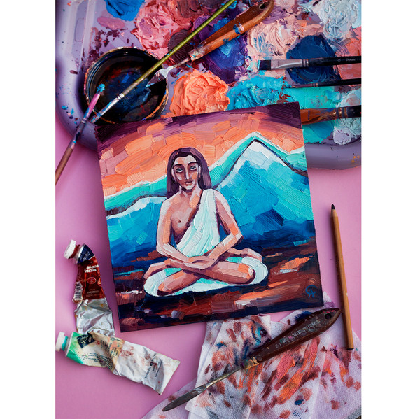 Yoga Painting Meditation Original Art Nepal Artwork Mahavatar Babaji — копия (3).jpg