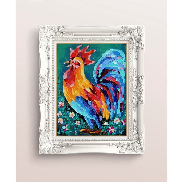 Rooster Painting Chicken Original Art Farm Bird Wall Art Impasto Artwork Oil — копия (2).jpg