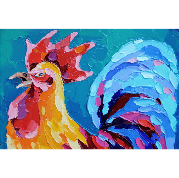 Rooster Painting Chicken Original Art Farm Bird Wall Art Impasto Artwork Oil — копия (5).jpg