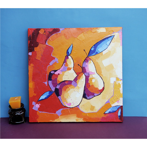 Pear Painting Fruit Original Art Absctract Artwork Kitchen Wall Art Farm Decor Oil Canvas  — копия (6).jpg