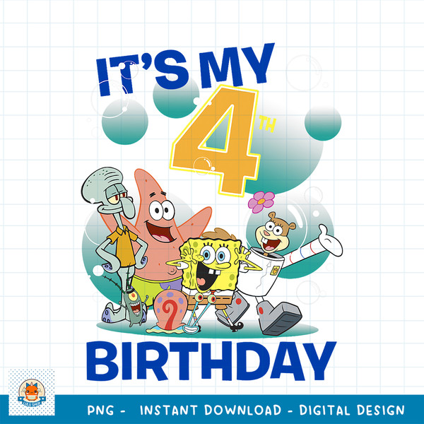 SpongeBob SquarePants It_s My 4th Birthday Group Shot png, digital download .jpg
