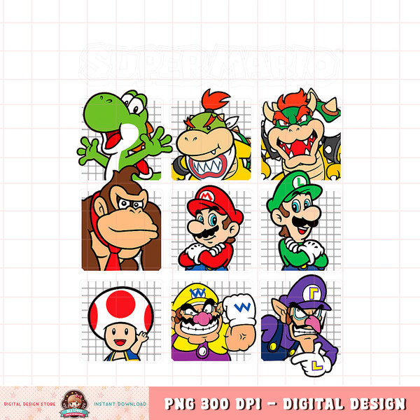 Super Mario Retro Grid Group Shot Graphic png, digital download, instant png, digital download, instant .jpg