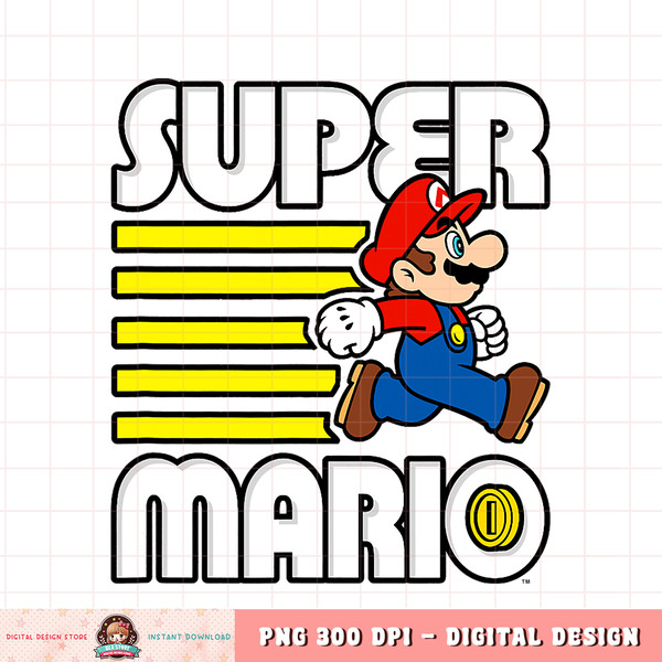 Super Mario Running Mario Yellow Lines With Coin png, digital download, instant .jpg