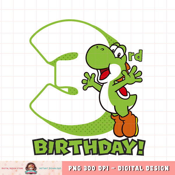 Super Mario Yoshi 3rd Birthday Action Portrait png, digital download, instant .jpg