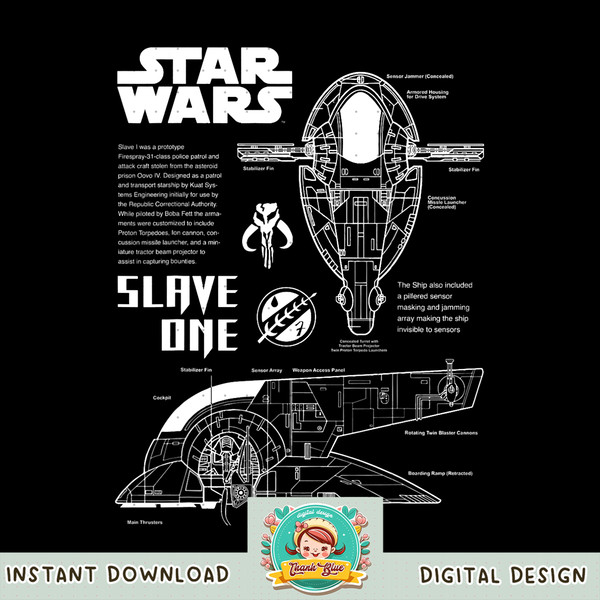 Star Wars Slave One Ship Schematic png, digital download, instant .jpg