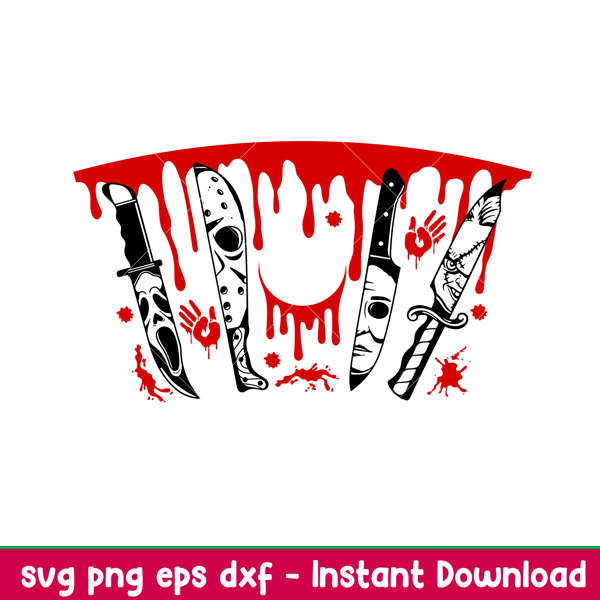 Horror Movie Knives Full Wrap, Horror Movie Knives Full Wrap, Dripping Blood Svg, Starbucks Svg, Coffee Ring Svg, Cold Cup Svg, png, dxf, eps file.jpeg