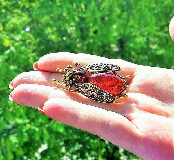 Cute Beetle Brooch Insect Jewelry Gift for Women Men Amber Summer Nature Jewelry Bug Brooch pin Vintage Orange Gold Antique Holiday gift friend mother — копия.j