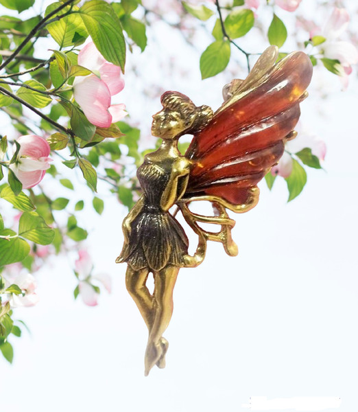 Fairy Butterfly Brooch Amber Jewelry Women Cartoon Brooch Fairy Tinker Bell gift Girl Brooch pin red wine gold Holiday gift christmas mother  day gift girlfrien