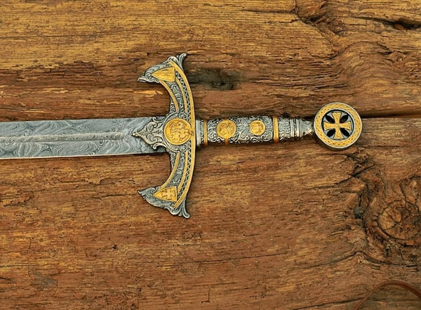 Handmade Templar Knights Sacred Holy Longsword Ornate Full Length Steel Sword| Medieval Sword With Leather Sheath