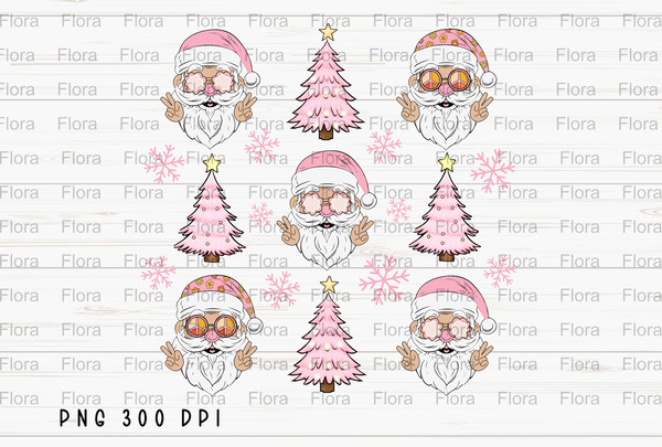 Santa Claus and Christmas Tree PNG File, Merry Christmas Sublimation, Pink Retro Santa Design, Instant Digital Download.jpg