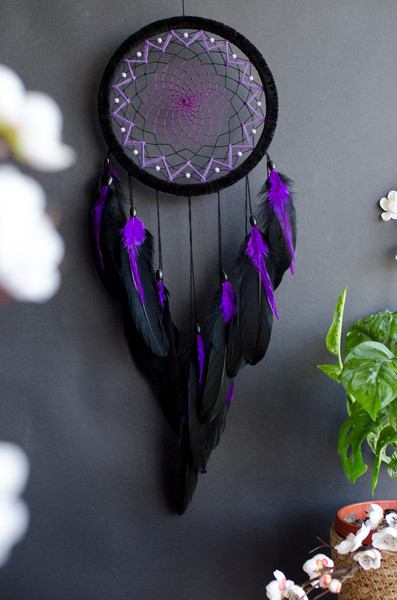handmade black purple dreamcatcher 20cm 7.jpg