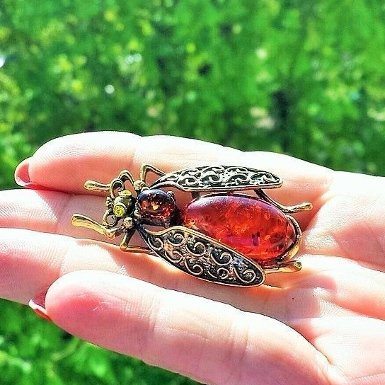 Cute Beetle Brooch Insect Jewelry Gift for Women Men Amber Summer Nature Jewelry Bug Brooch pin Vintage Orange Gold Antique Holiday gift friend mother.jpg