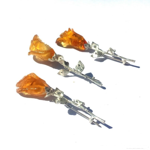 Small Amber Rose Flower Brooch Pin Silver Tone Yellow Jewelry Dress Brooch for Women Girl Cute gift for friend Jewelry .jpg