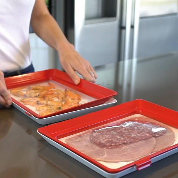 Reusable Food Preservation Tray Plastic Creative Vacuum Seal Fruit Dishes  Storage Tray Refrigerator Fresh-keeping Film