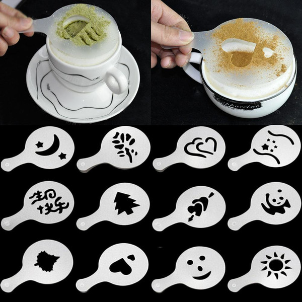 16Pcs Coffee Latte Art Stencils DIY Decorating Cake Cappuccino Foam Tool