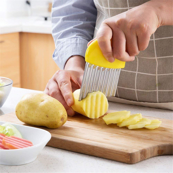 Potato Cutter Chip French Fry Maker Stainless Steel Wavy Knife French Fries  Chopper Kitchen Knife Chopper French Fry Maker Tools