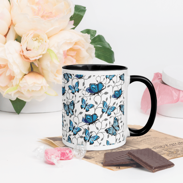 Blue Butterflies Seamless Pattern Coffee Mug with Color Inside