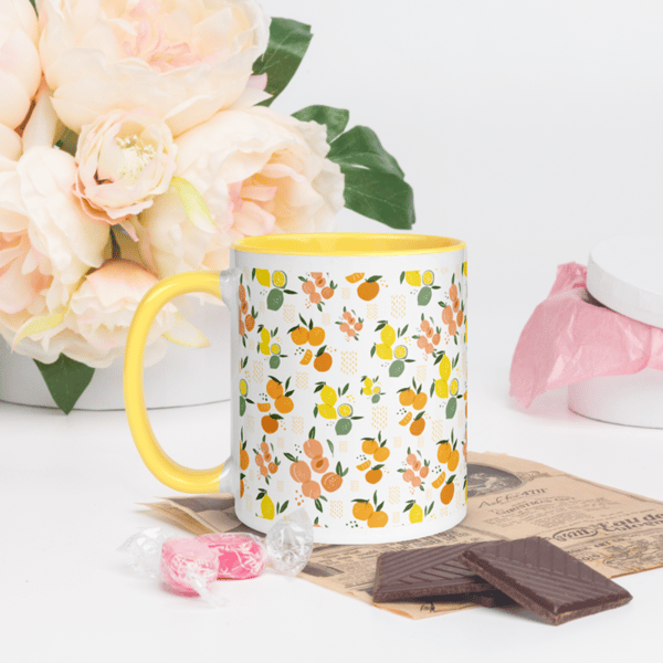 Peaches and Citruses Seamless Pattern Mug with Color Inside