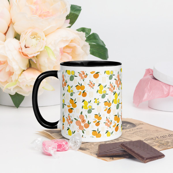 Peaches and Citruses Seamless Pattern Mug with Color Inside