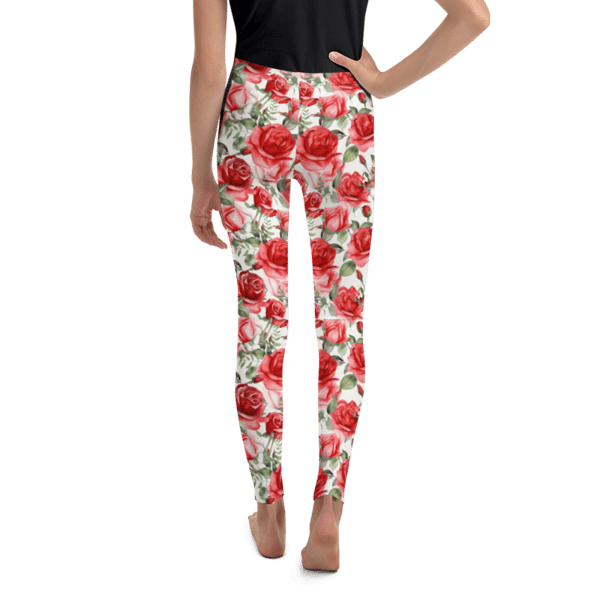 Red Rose Flowers Seamless Pattern Youth Leggings