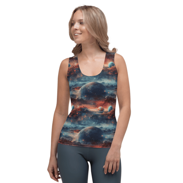 Planets Outer Space Galaxy Watercolor Pattern Sublimation Cut & Sew Tank Top