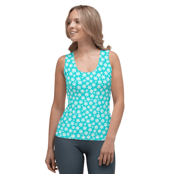 Simple White and Blue Floral Pattern Sublimation Cut & Sew Tank Top