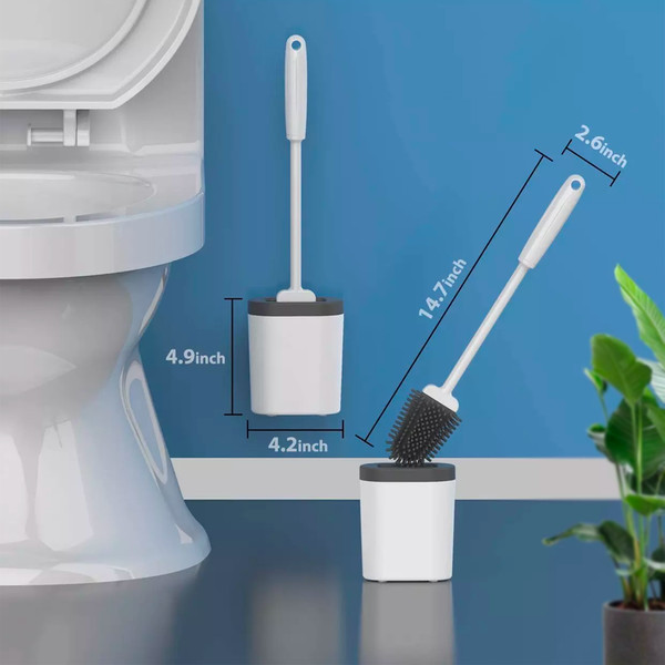 Silicone Toilet Brush - Flat Head Hygienic Toilet Brush and Holder