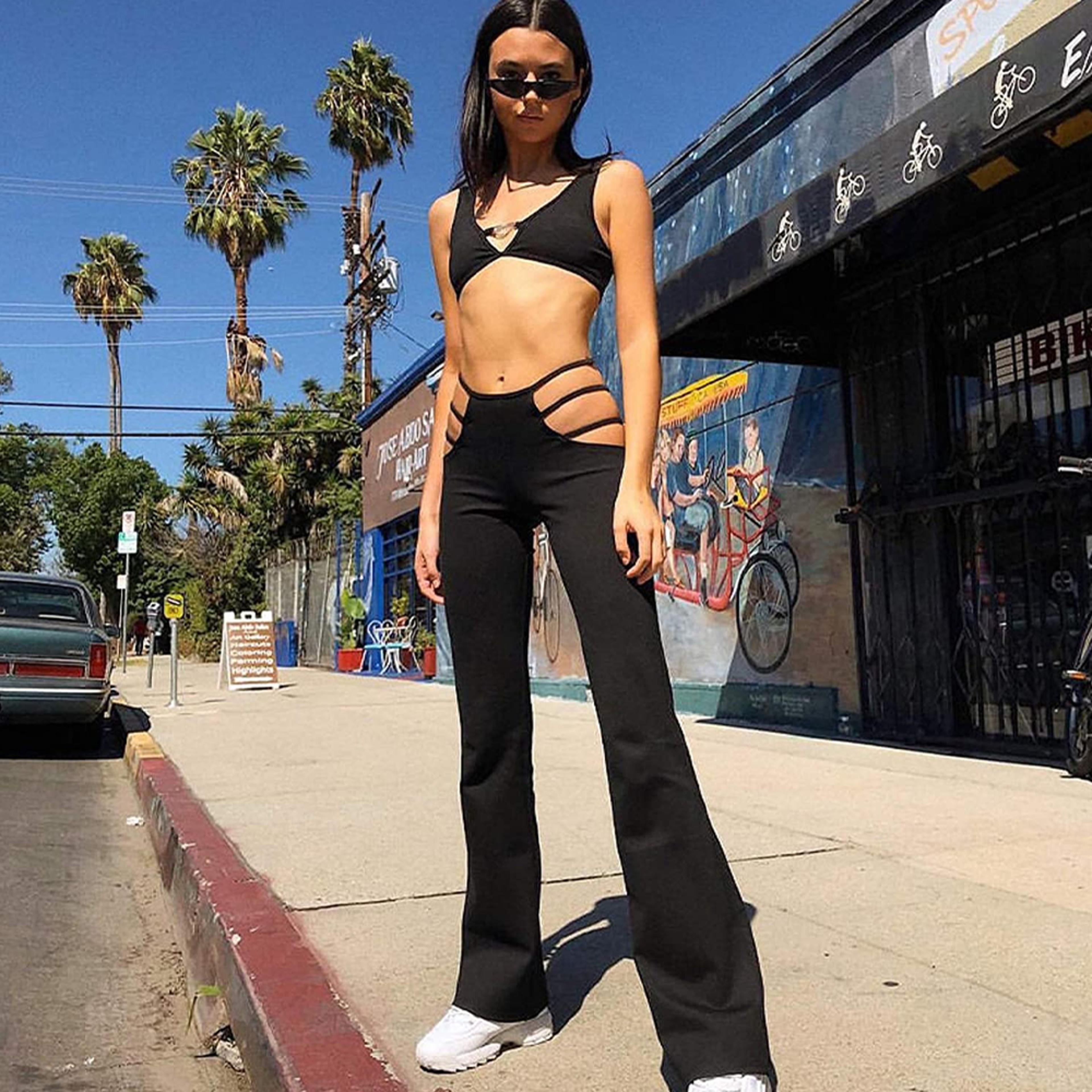black strappy pants