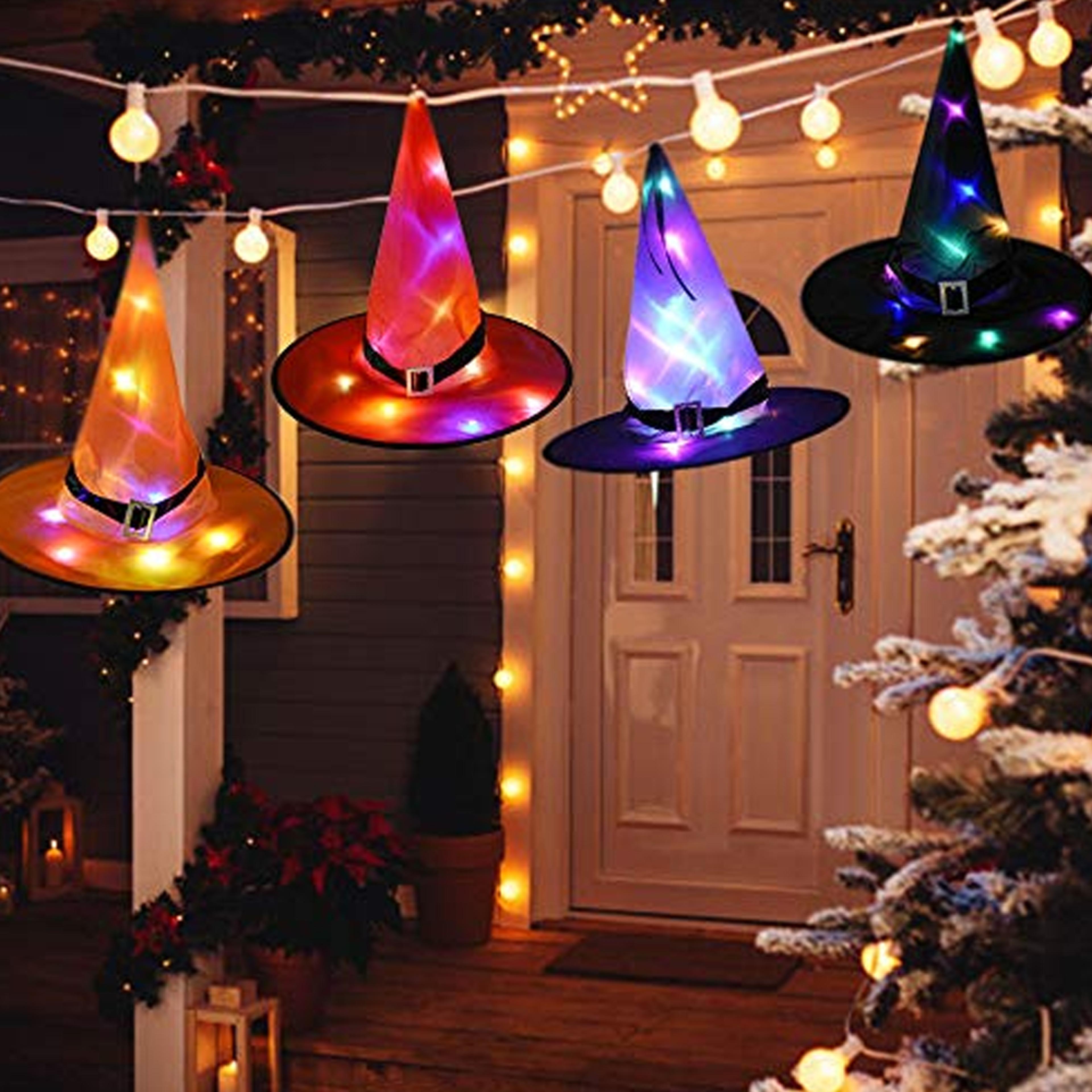 hanging halloween witch hat lights