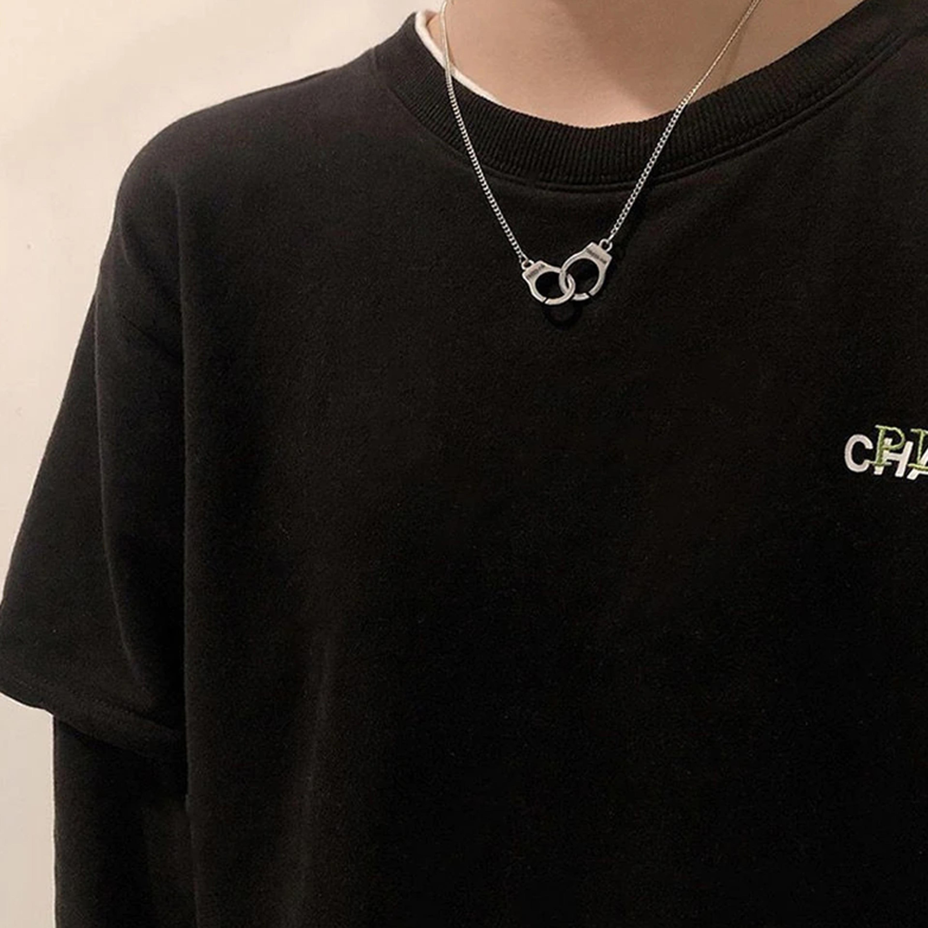 edgy unisex handcuff necklace chain pendant