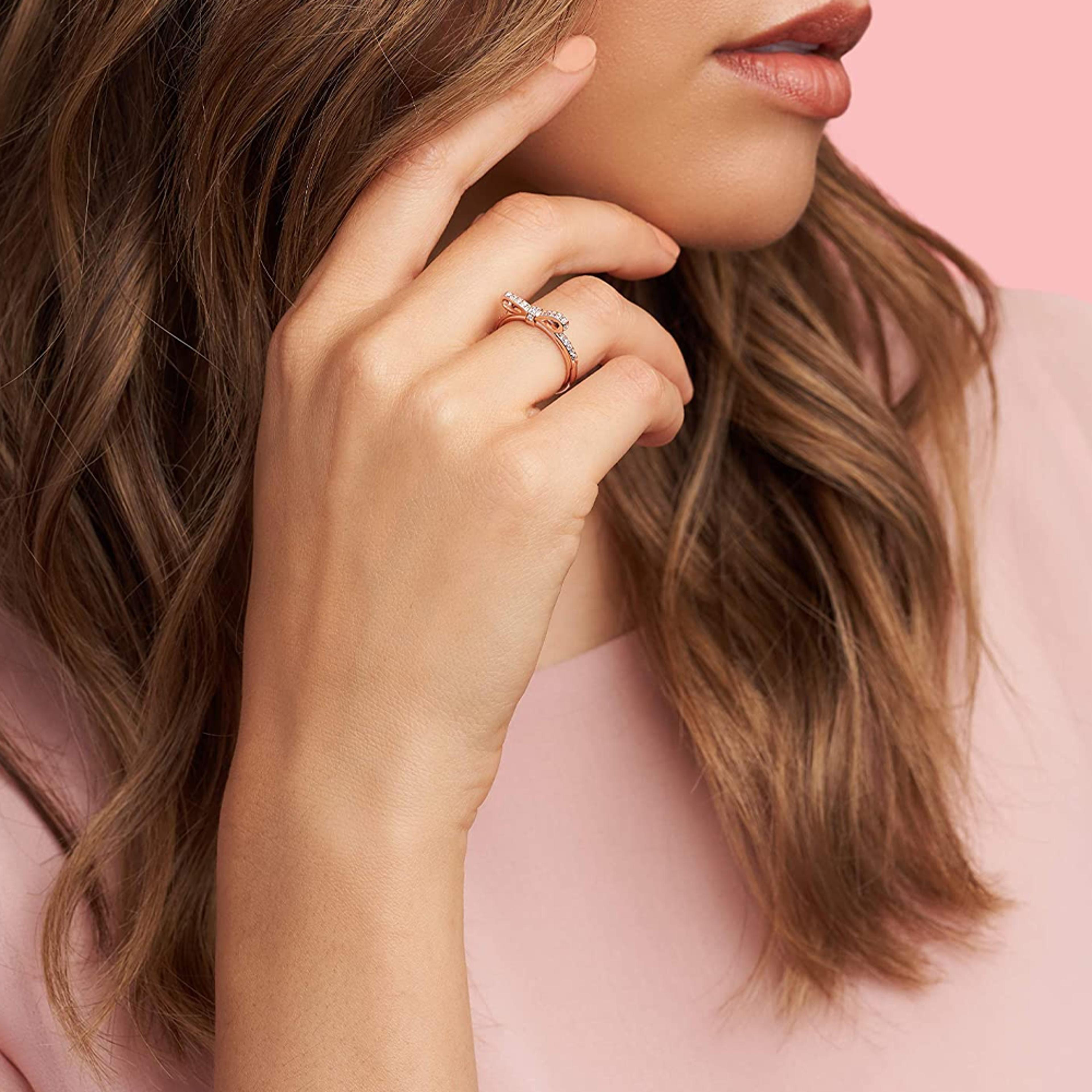 sparkling rose gold bow ring