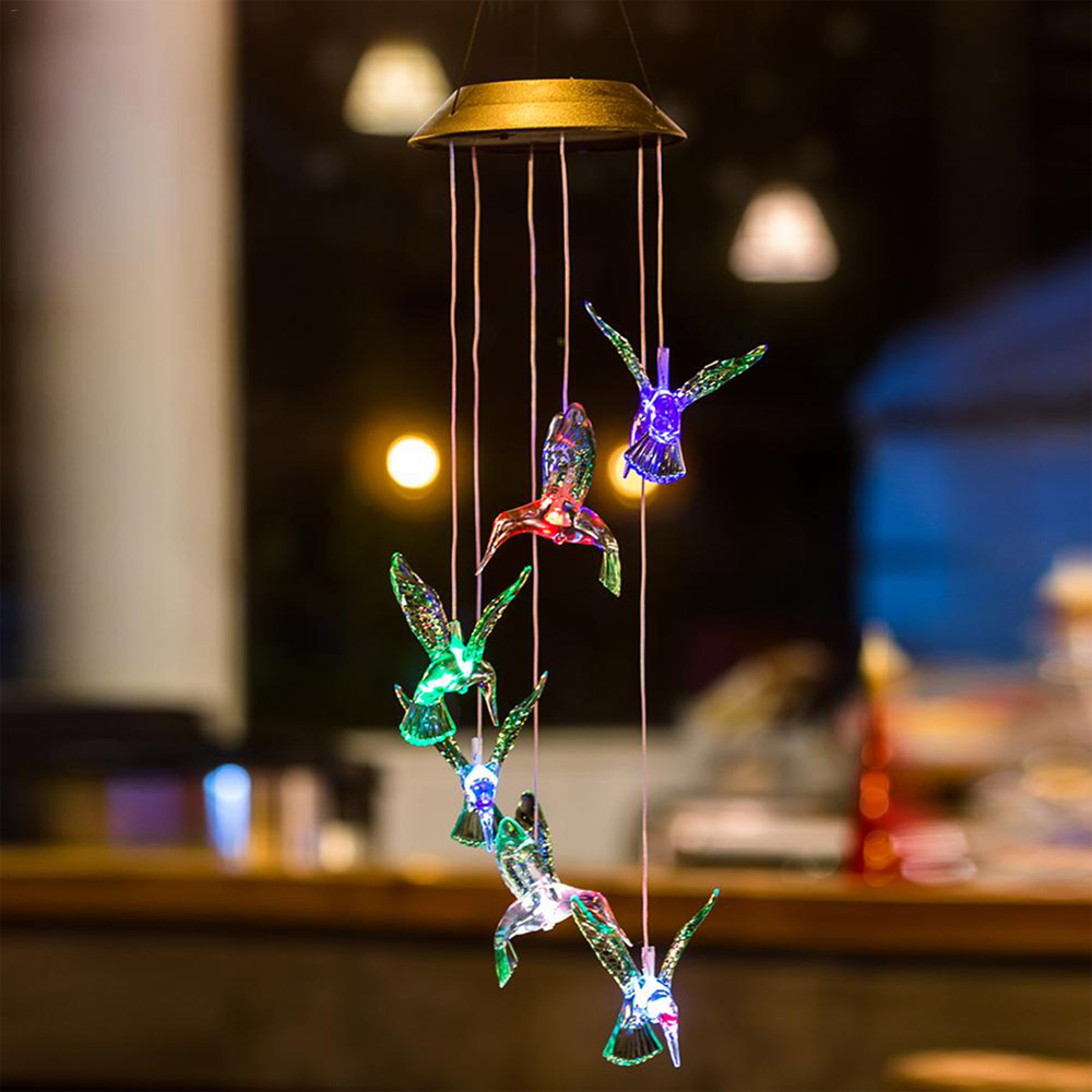 solar hummingbird wind chimes – hanging solar hummingbird lights for indoor & outdoor decor, gift for garden lovers